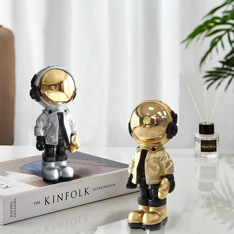 Dosker Small Astronaut Statues Mini Spaceman Sculpture Polyresin Arts Gifts Gold Figurine Ornament Room Decor for Men,Home and Desktop Accessories Tabletop Decoration, Living Room, Office, Bookshelf - Image 4